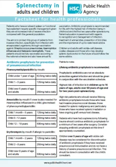 Cover of splenectomy factsheet for health professionals